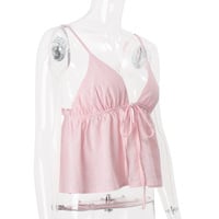 Sexy slim-fit camisole top low-cut backless lace-up hot girl vest - Thumbnail 4
