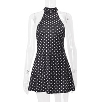 Fashionable and elegant polka dot print sexy backless waist dress - Thumbnail 4