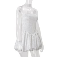 Fashionable French sexy tube top dress with ribbon waist and puffy short skirt - Thumbnail 1