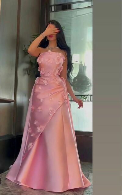 Pink Sheath 3D Handmade Flowers Prom Dress Evening Formal Gown