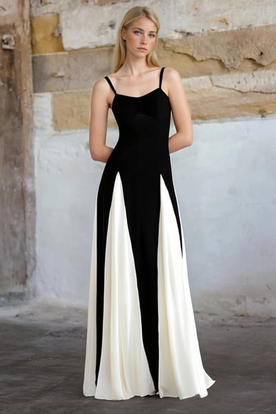 Fashionable, elegant and sexy lady slim contrasting suspender dress