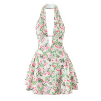 Sexy deep V-neck hollow waist retro halterneck dress - Thumbnail 3