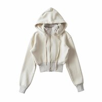 Detachable drawstring hooded warm fleece zipper long-sleeved sweatshirt - Thumbnail 3