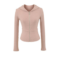 Fashionable and casual threaded ribbed stitching hooded long-sleeved zip-up top sweatshirt - Thumbnail 3