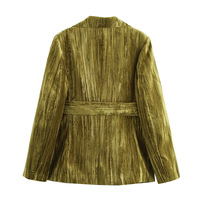 Velvet lapel with padded shoulders and waist-cinching long suit jacket trench coat - Thumbnail 1