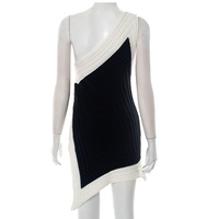 Sexy contrasting color off-shoulder backless waist slit short skirt irregular dress - Thumbnail 1