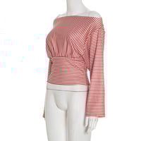 Striped off-the-shoulder loose-fitting long-sleeved top - Thumbnail 4