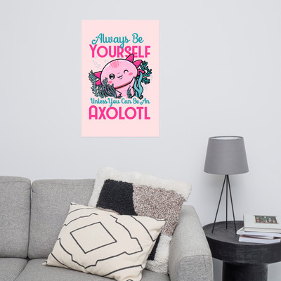 Cute axolotl poster  funny cartoon wall art for animal & pet lovers