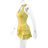 Square collar halter neck lace-up backless sexy solid color short skirt - Thumbnail 3