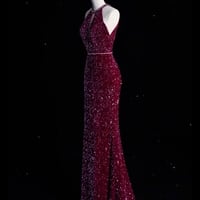 Elegant Purple Sequin Evening Gown,Sparkly Mermaid Prom Dress, Luxury Formal Party Dress - Thumbnail 4