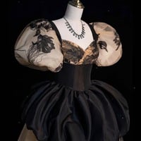 Black Puff sleeves dress, Party puff shorts dress, Engagement dress, Bridal shower dress, Rehearsal dress, Reception dress - Thumbnail 7