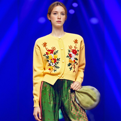 Fashionable, simple and versatile embroidered irregular hem cardigan