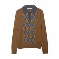 Polo collar pullover diamond check sweater top - Thumbnail 2