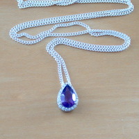 BOXED GIFT SET/Sterling Silver Amethyst & Cz Teardrop Pendant & Chain/Amethyst Necklace/Amethyst Jewellery/Amethyst Jewelry/UK - Thumbnail 2