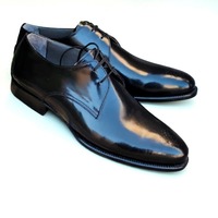 Crafted Leather Black Leather Oxford Lace up Dress Shoes For Men  - Thumbnail 1