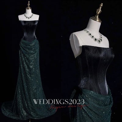 Elegant green strapless beaded lace mermaid lace up prom dresses with train 