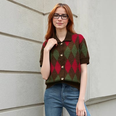 Argyle knit polo jacket