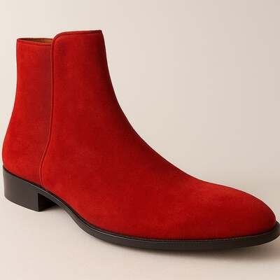 Men's maroon red suede zipper handmade boot christmas sale boot