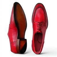 Crafted Leather Classic Red Leather Split Toe Oxford Dress Shoes - Thumbnail 1