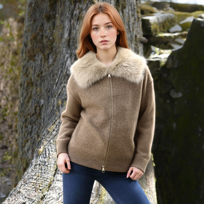 faux fur effect lapel jacket