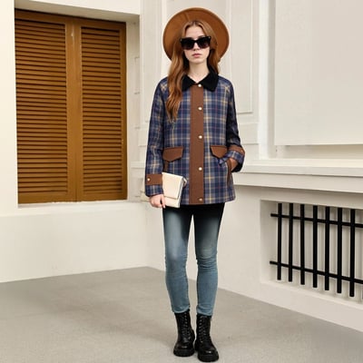 Street fashion casual lapel plaid jacket