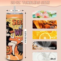 Season of the Witch Halloween Tumbler | Pin-Up Witch & Pumpkin Travel Cup with Metal Straw - Thumbnail 1