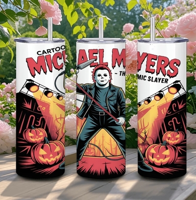 Michael Myers The Mic Slayer Tumbler - Halloween Horror Rapper Travel Cup with Metal Straw | Free Ship