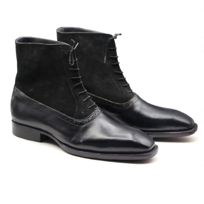 Crafted Leather Classic Men Black/Suede Leather Ankle High Lace up Dress Boot
