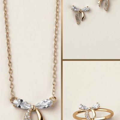 Sterling silver golden bow cz necklace