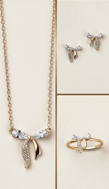 Sterling Silver Golden Bow CZ Necklace