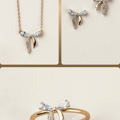 Sterling silver golden bow cz ring
