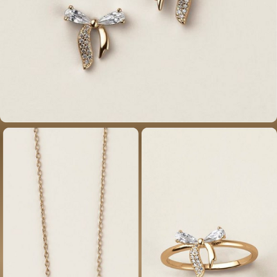 Sterling silver golden bow cz earrings