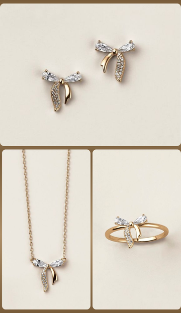 Sterling Silver Golden Bow CZ Earrings