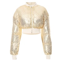 Fashionable small stand-up collar solid color sequin short autumn and winter cotton top - Thumbnail 3
