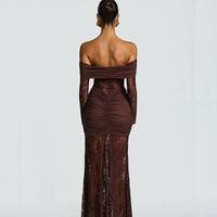  Vintage Elegant Off Shoulder Slim Fit Hollow Out Maxi Dress  - Thumbnail 1