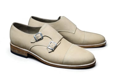 Crafted Leather Handmade Classic Cream Leather Monk Strap Dress Shoes