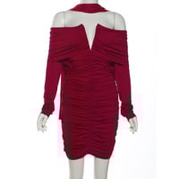 Sexy one-shoulder tube top long-sleeved pleated neck hip-hugging slim dress - Thumbnail 1