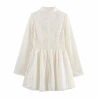 Fashionable and simple lace trumpet sleeve dress - Thumbnail 2