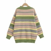 Fashionable and simple loose contrast color long-sleeved knitted cardigan jacket - Thumbnail 2