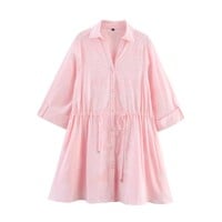 Lamination Embroidery Gentle Lapel Short Dress - Thumbnail 2