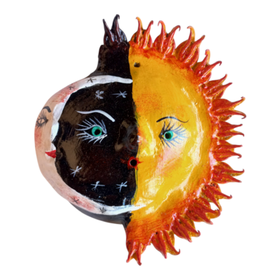 Vibrant coconut mask. collectibles. home decoration. wall decoration. interior decoration. mexican mask. mexican craft. mexican folk art.