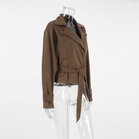 Suede suit collar casual double-breasted jacket - Thumbnail 1