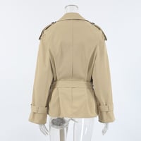 Long-sleeved lapel tie waist autumn mid-length trench coat - Thumbnail 3