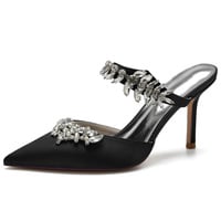 Women's high-heeled pointed rhinestone half-slip wedding sandals 3 colors - Thumbnail 1
