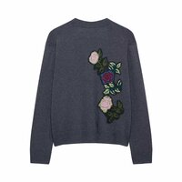 Street Fashion Flower Embroidered Knitted Cardigan Jacket - Thumbnail 2