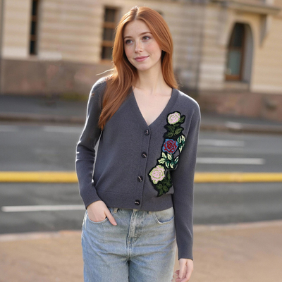 Street Fashion Flower Embroidered Knitted Cardigan Jacket