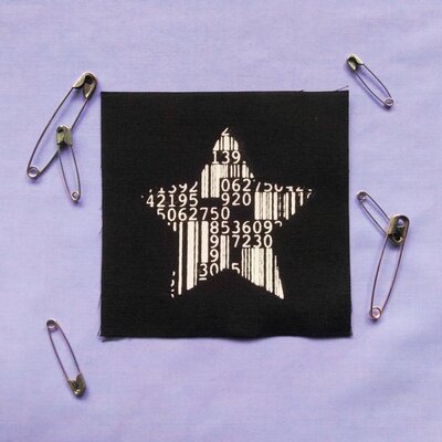 Barcodes star cyberpunk patch - blue, white, black