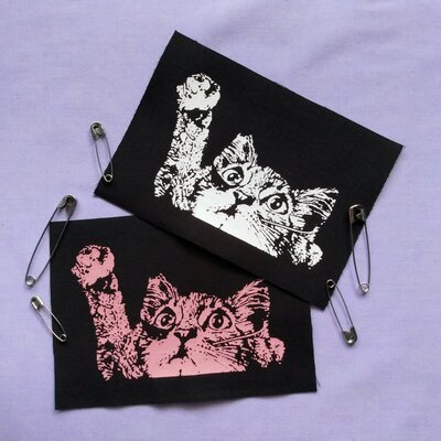 Reaching cat kawaii punk patch