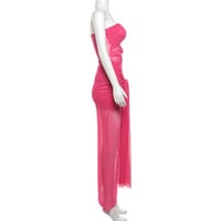 Fashionable and sexy tube top one-shoulder see-through strappy slim dress - Thumbnail 1