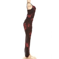 Fashionable suspender slim retro printed slit hip-hugging dress - Thumbnail 5
